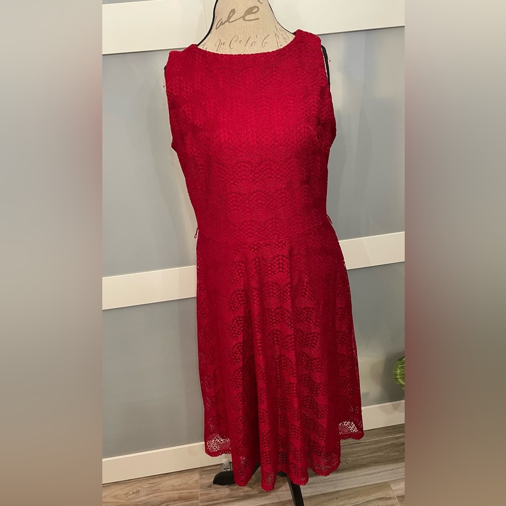 Danny & Nicole Crimson Lace Midi Dress